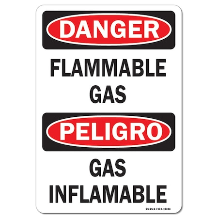 Signmission Safety Sign, OSHA Danger, 10" Height, 14" Width, Flammable Gas (Bilingual) Vertical, Landscape OS-DS-D-1014-L-19363